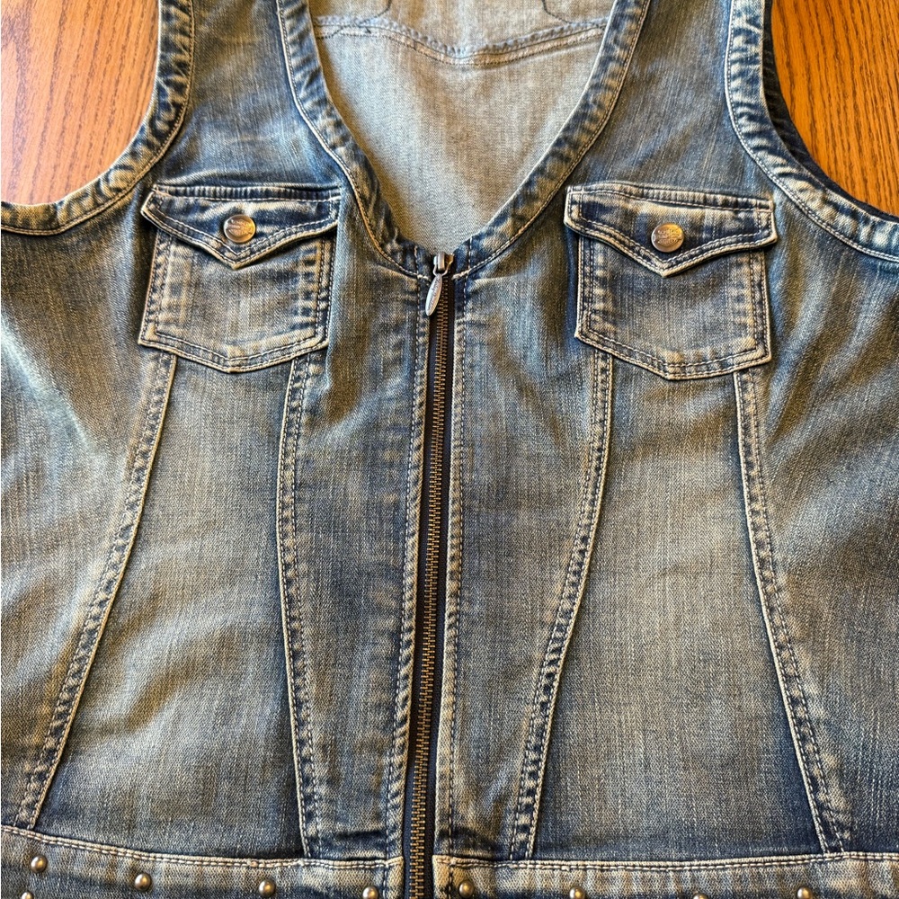 Y2K Harley Davidson Vest Women's 2xl Embellished Graphic Denim Grunge Biker Chic - Picture 2 of 7